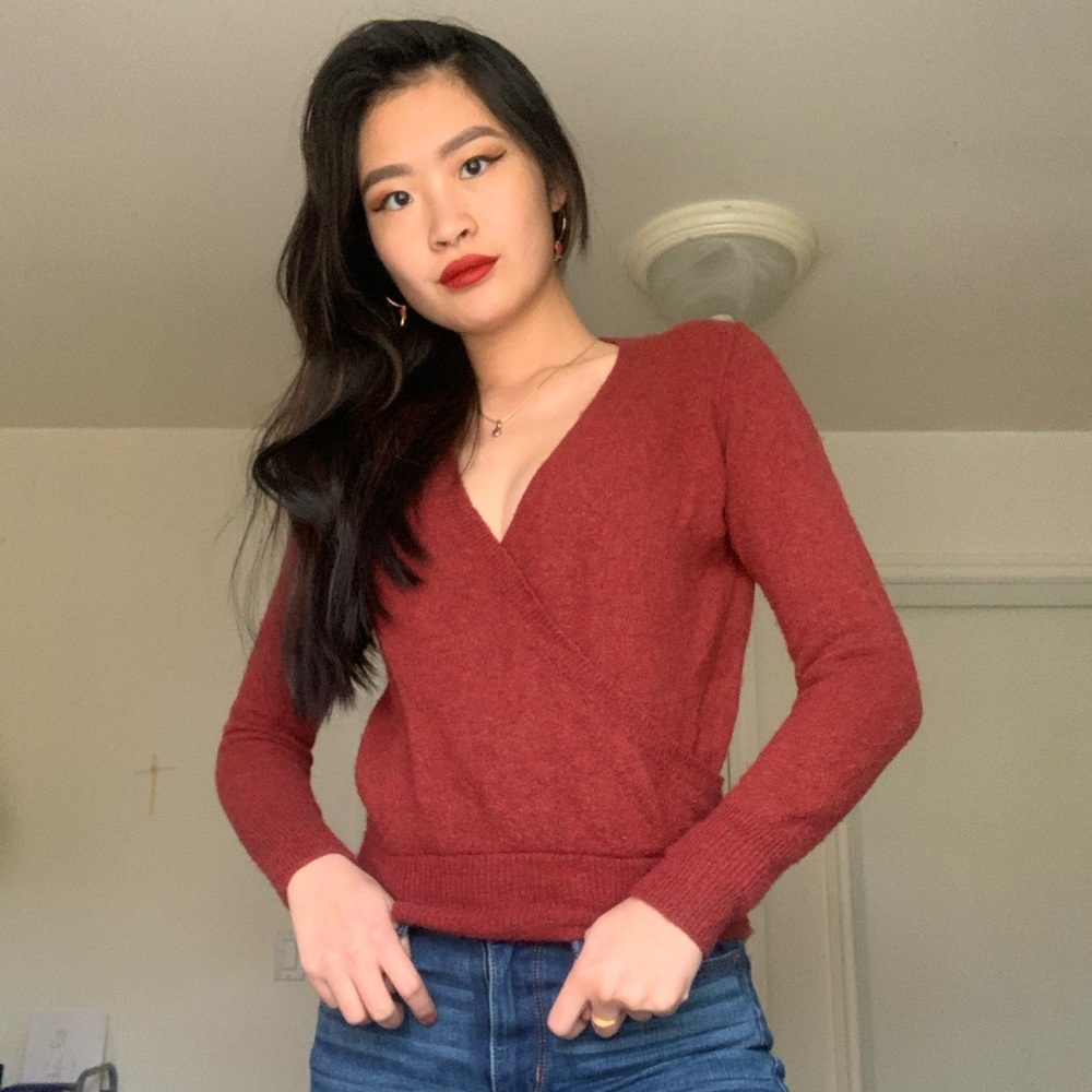 Madewell Rust Red V-Neck Sweater
